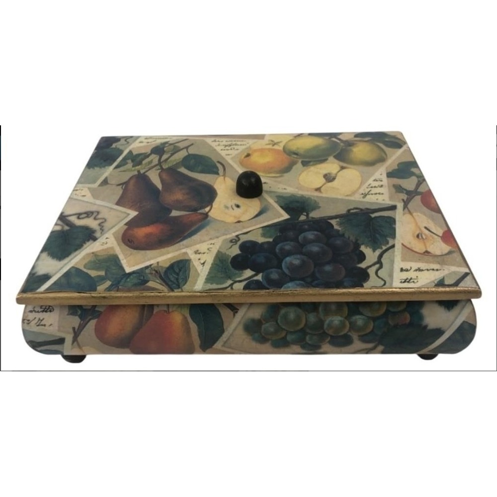 Vintage Decoline NY Decoupage Fruit Trinket Box Cottagecore Tuscan Grapes Pears